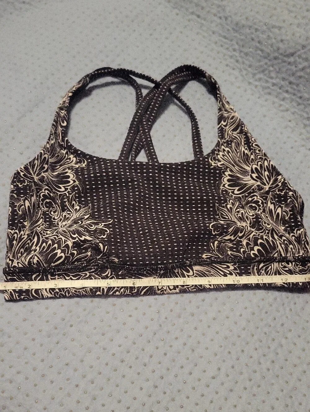 lululemon athletica Black and Cream Floral Strappy Sports Bra
